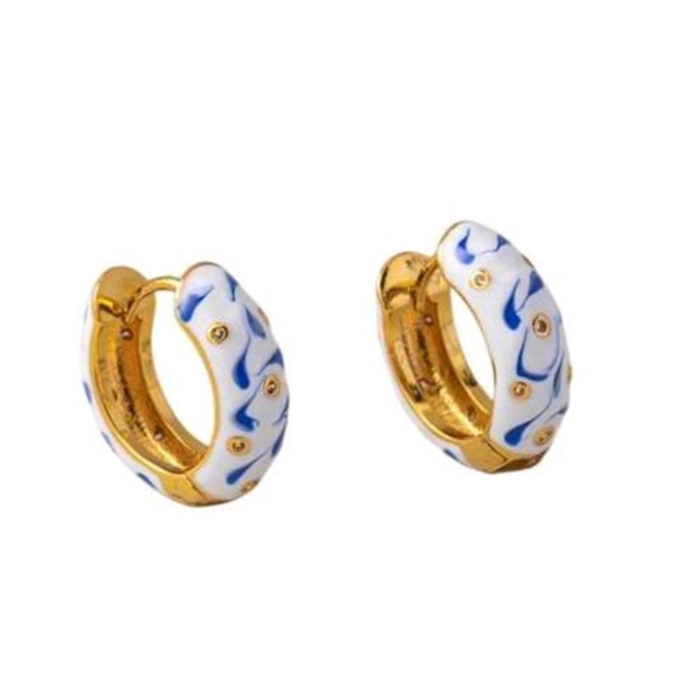 Blue and white porcelain enamel drip earrings; nwot.